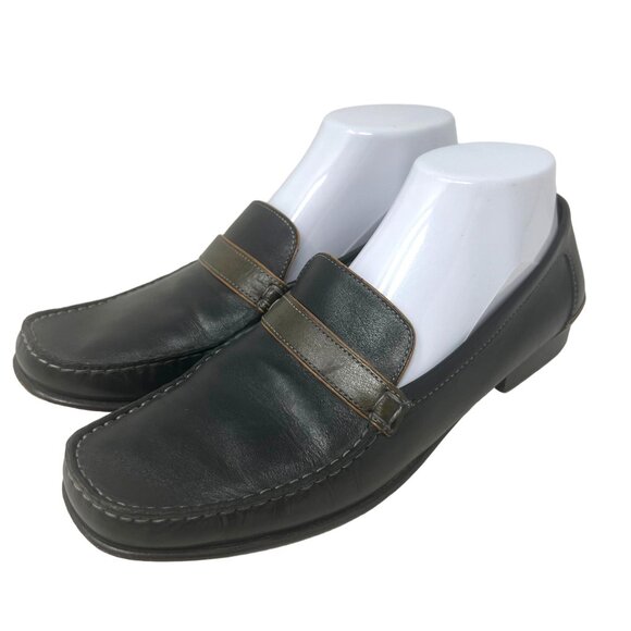 Cole Haan‎ Black Green Leather Moc Toe Loafer Leather Sole Size 9B - Picture 1 of 9